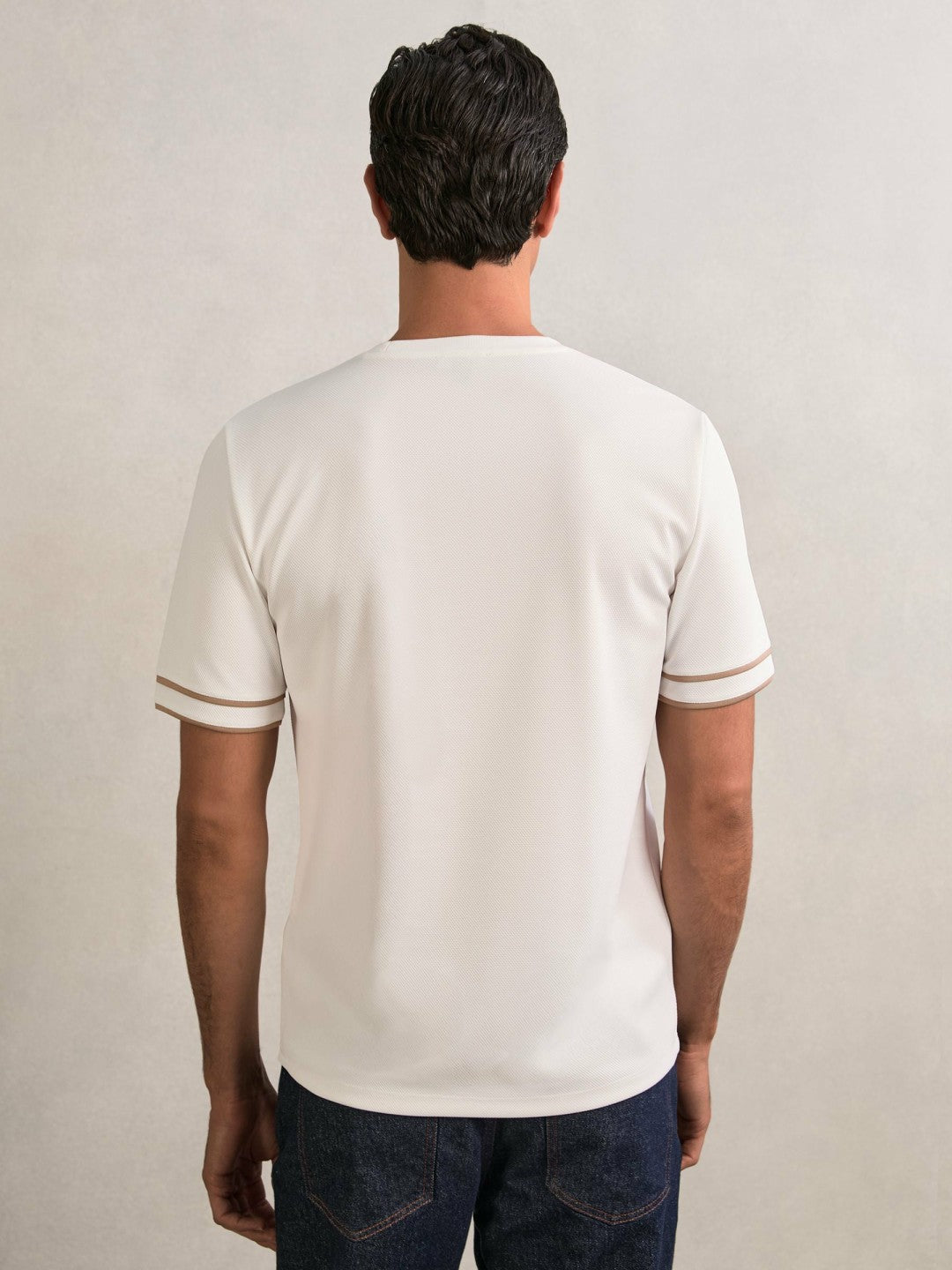 Textured Crew-Neck Tipped T-Shirt White | Mens