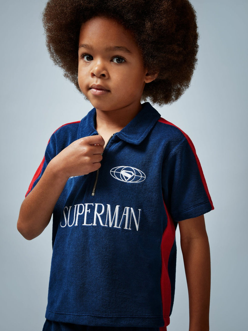 13-14 yrs Superman Towelling Polo Shirt Blue/Red | Children