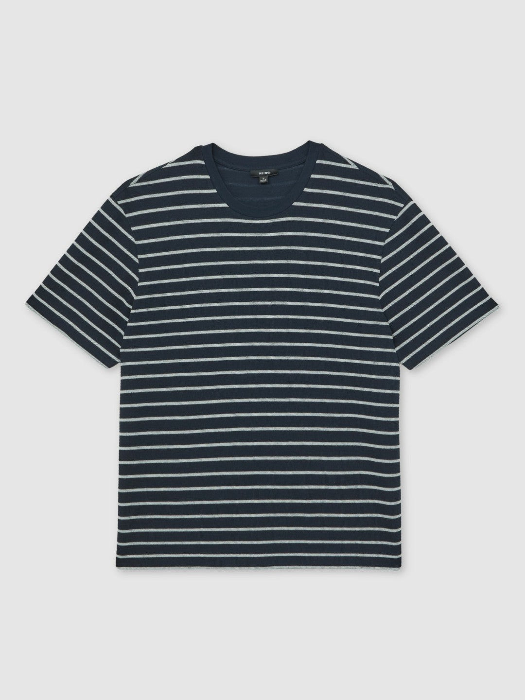 Cotton Textured Stripe T-Shirt White/Navy | Mens