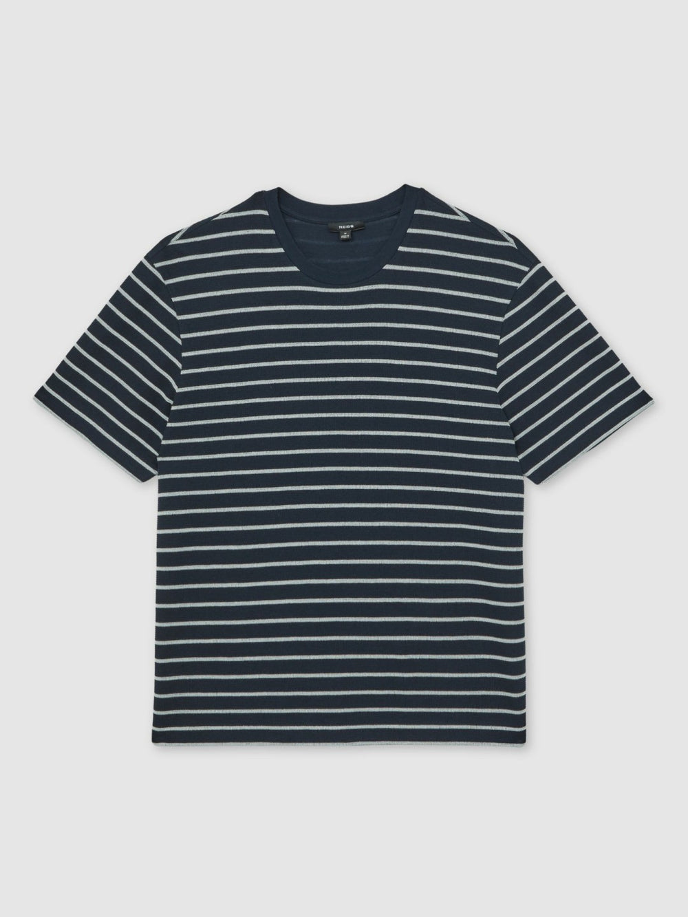 Cotton Textured Stripe T-Shirt White/Navy | Mens