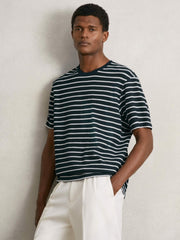 Cotton Textured Stripe T-Shirt White/Navy | Mens