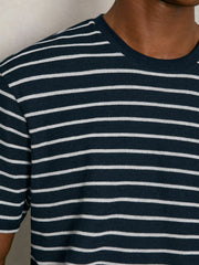 Cotton Textured Stripe T-Shirt White/Navy | Mens