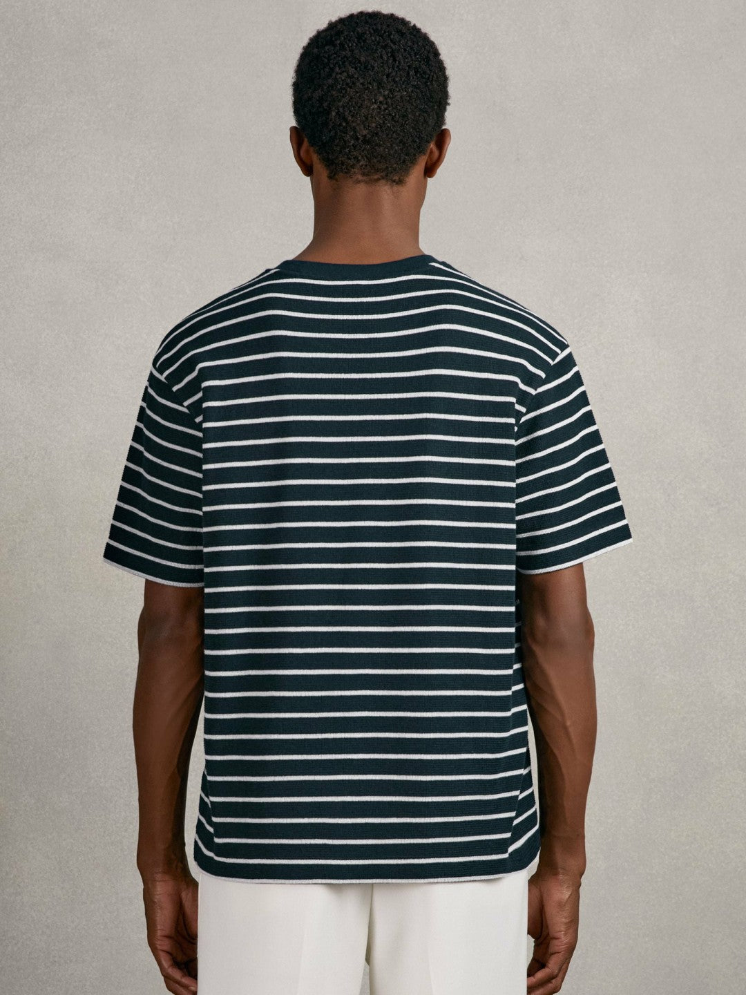 Cotton Textured Stripe T-Shirt White/Navy | Mens