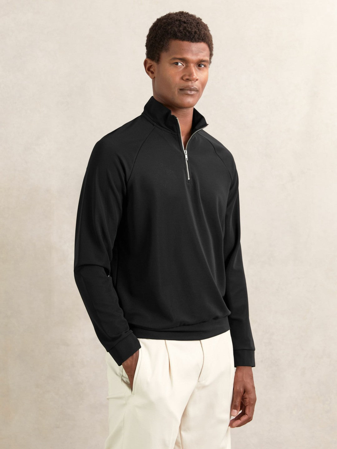 Half-Zip Funnel-Neck Sweatshirt Black | Mens