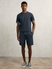 Textured Crew-Neck Tipped T-Shirt Airforce Blue | Mens