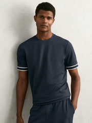 Textured Crew-Neck Tipped T-Shirt Airforce Blue | Mens