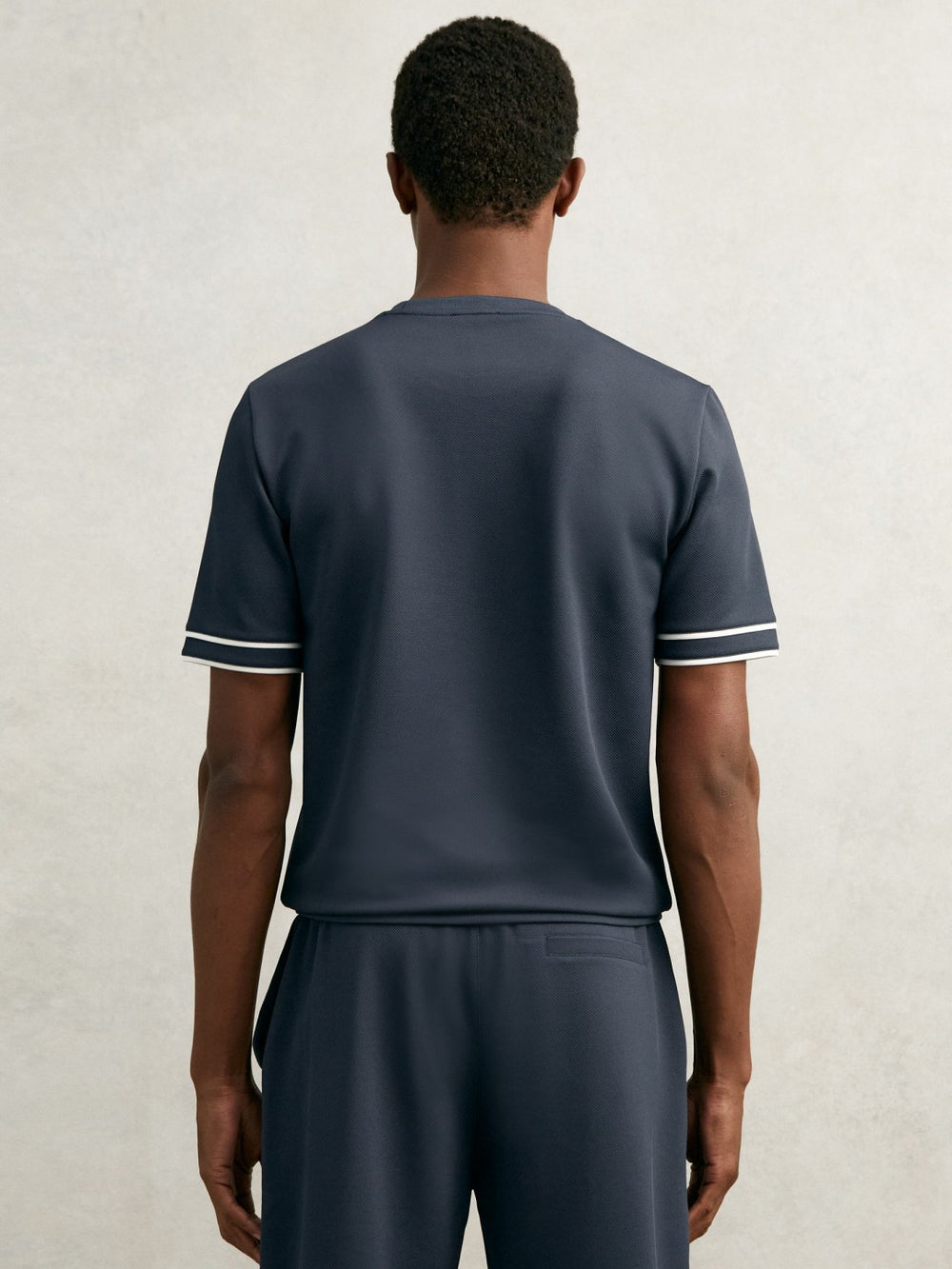 Textured Crew-Neck Tipped T-Shirt Airforce Blue | Mens