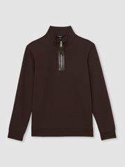 Leather-Placket Interlock Sweatshirt Cherry Red | Mens