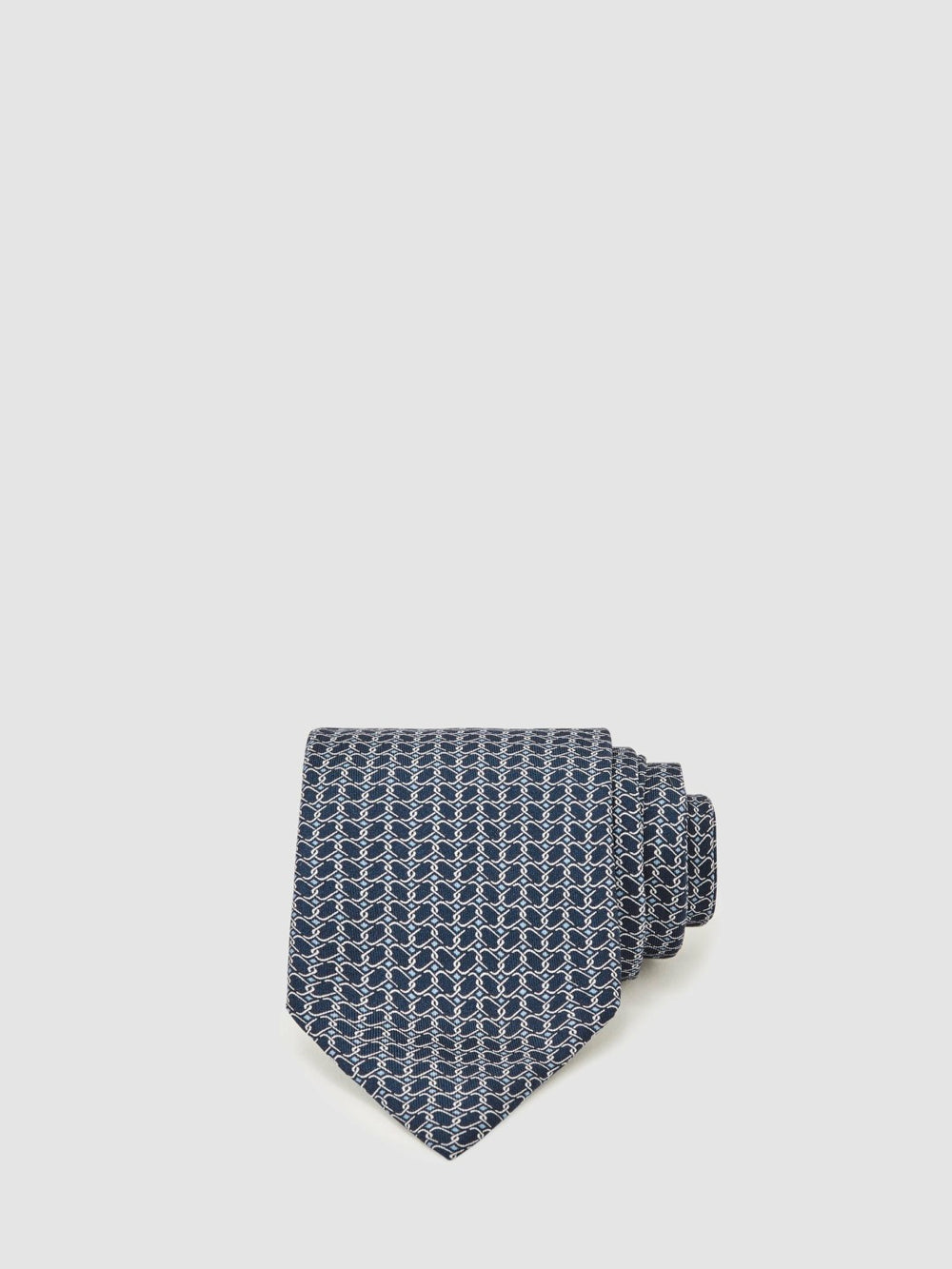 Silk Geometric-Chain Print Tie Navy | Mens