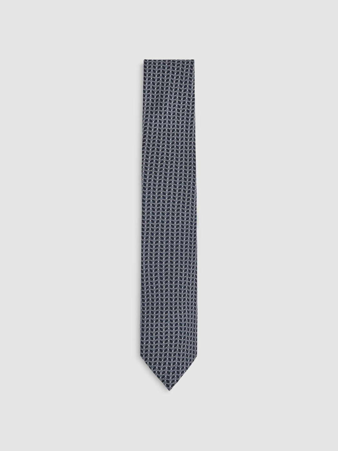Silk Geometric-Chain Print Tie Navy | Mens