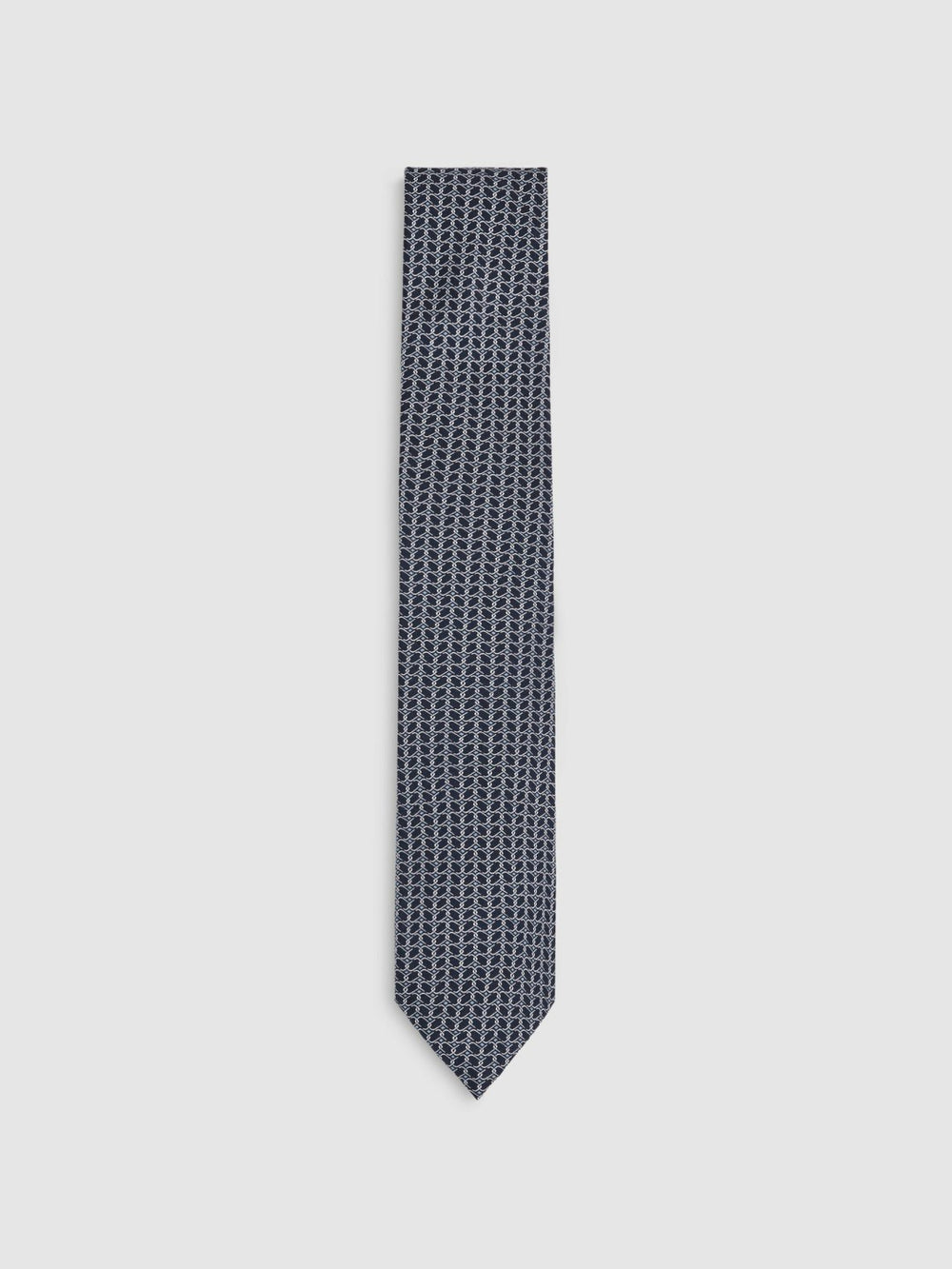 Silk Geometric-Chain Print Tie Navy | Mens