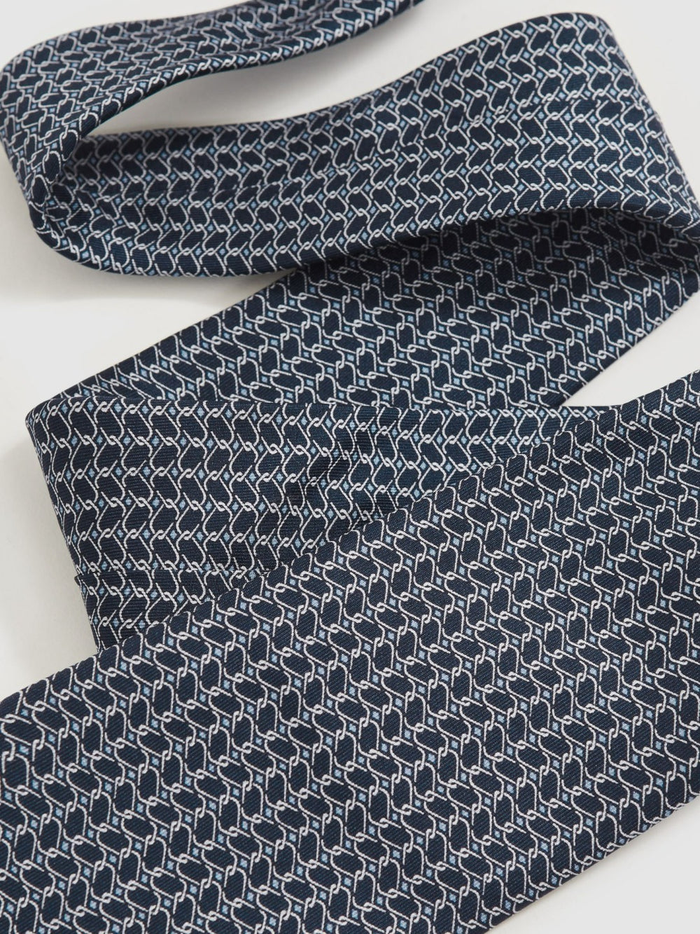 Silk Geometric-Chain Print Tie Navy | Mens