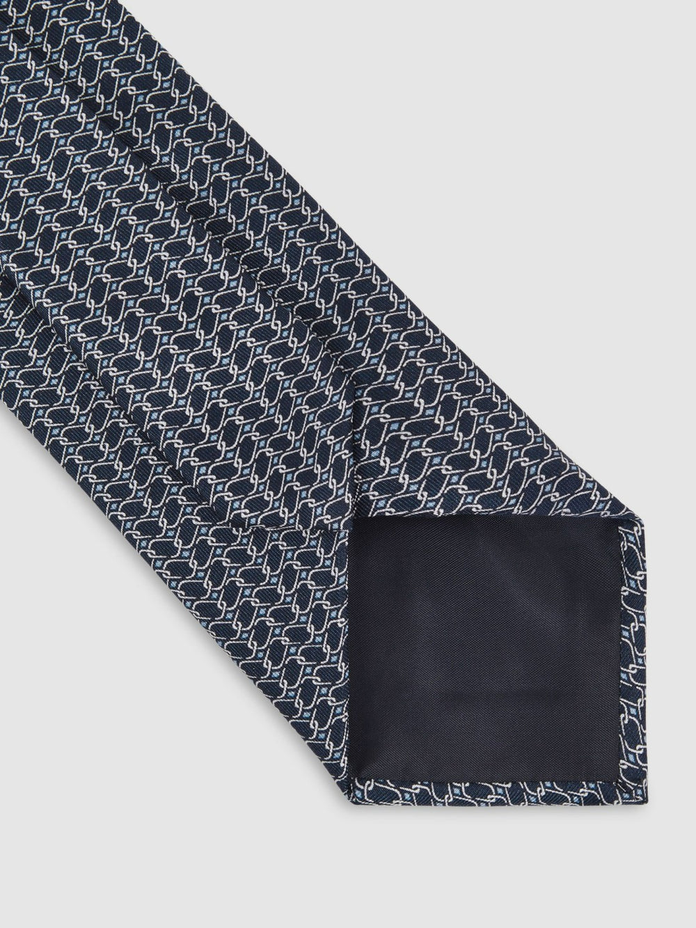 Silk Geometric-Chain Print Tie Navy | Mens