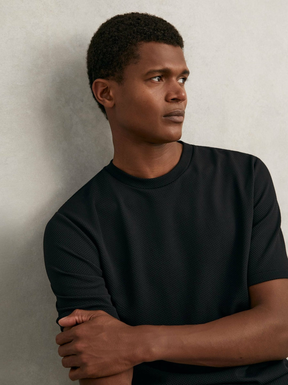 Textured Crew-Neck T-Shirt Black | Mens