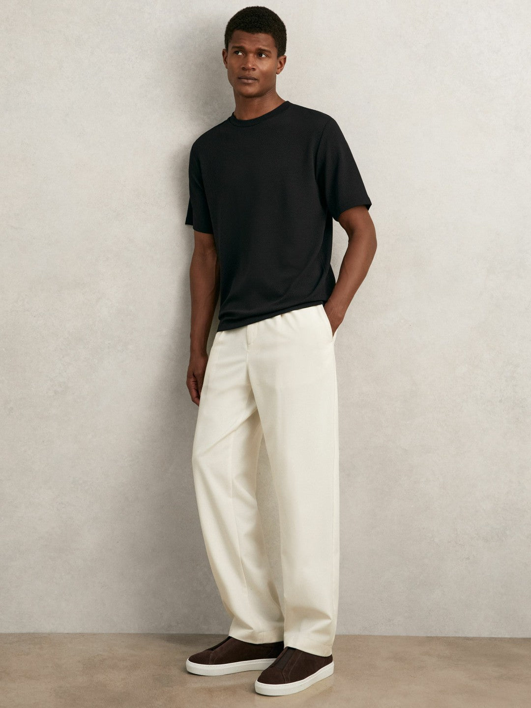Textured Crew-Neck T-Shirt Black | Mens