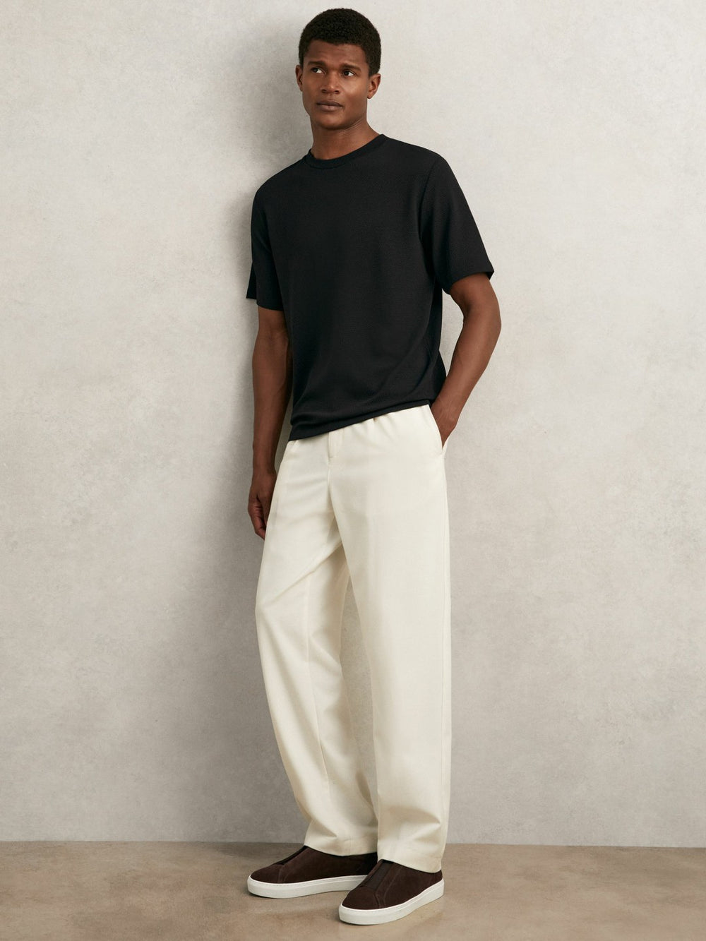 Textured Crew-Neck T-Shirt Black | Mens