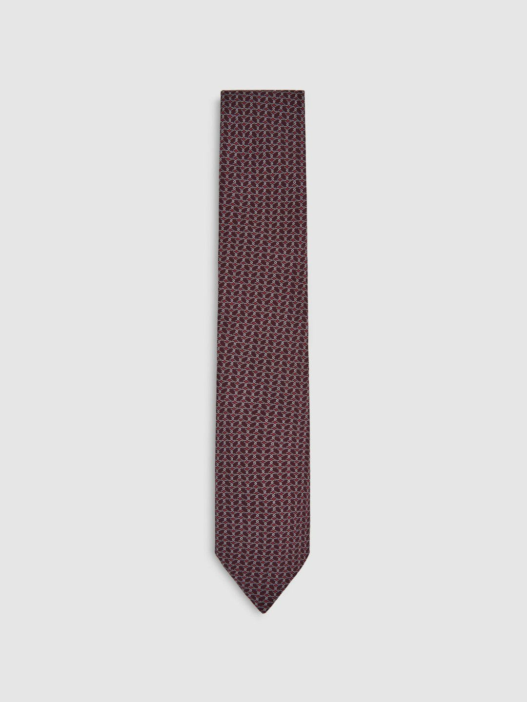 Silk Geometric-Chain Print Tie Bordeaux | Mens