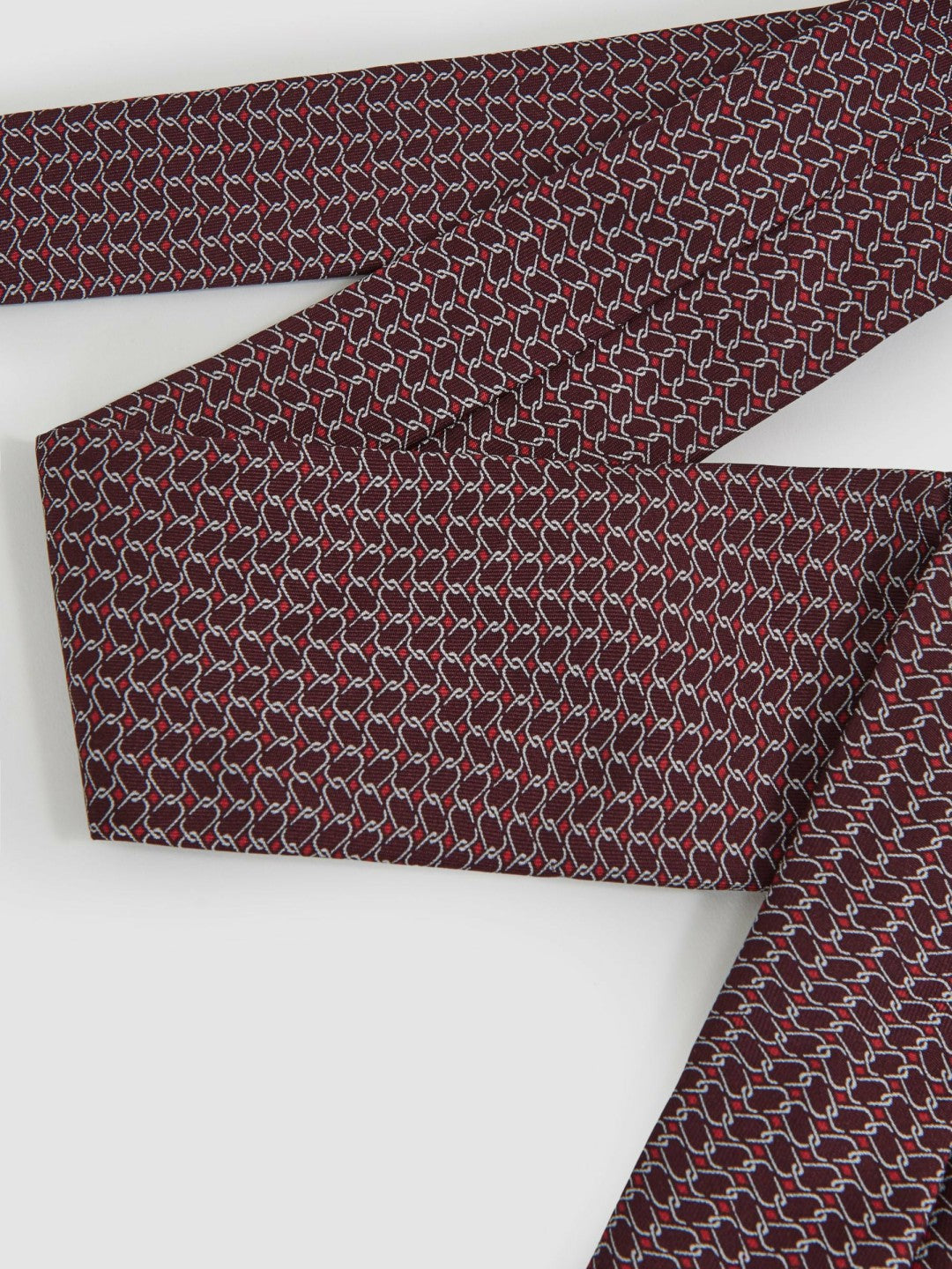 Silk Geometric-Chain Print Tie Bordeaux | Mens