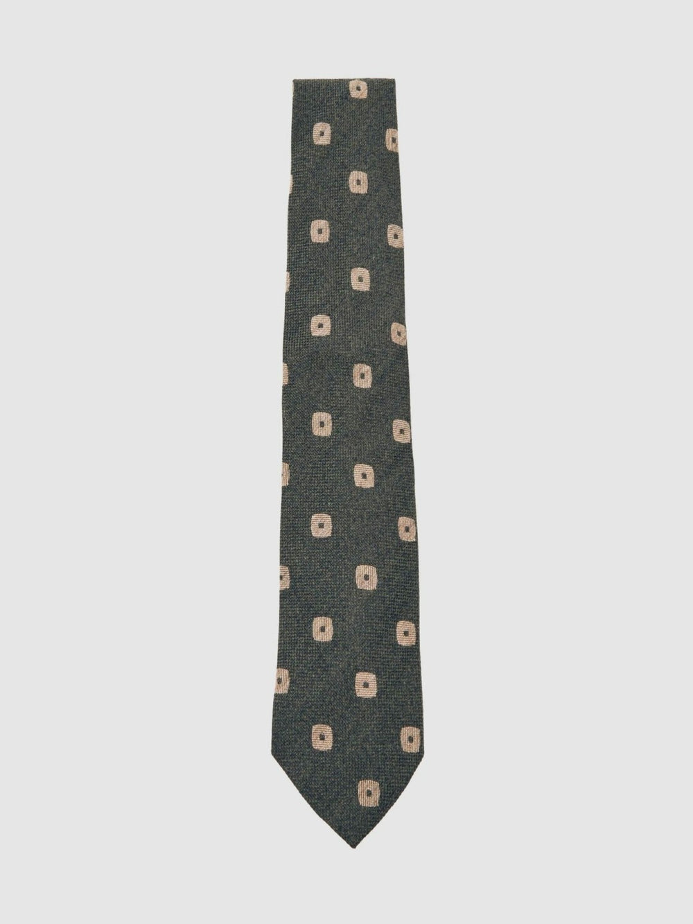 Silk-Wool Square-Medallion Tie Forest Green | Mens