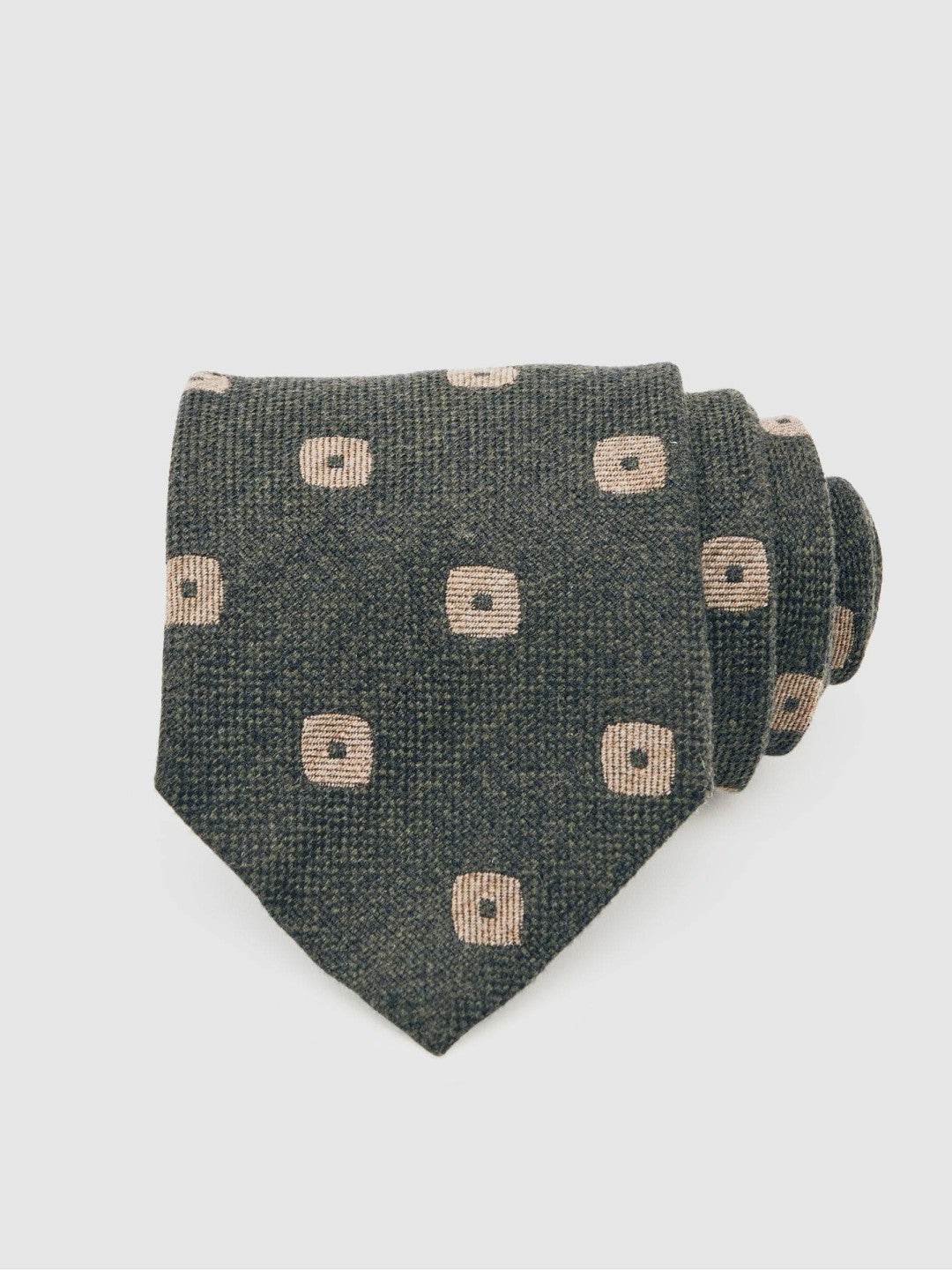 Silk-Wool Square-Medallion Tie Forest Green | Mens