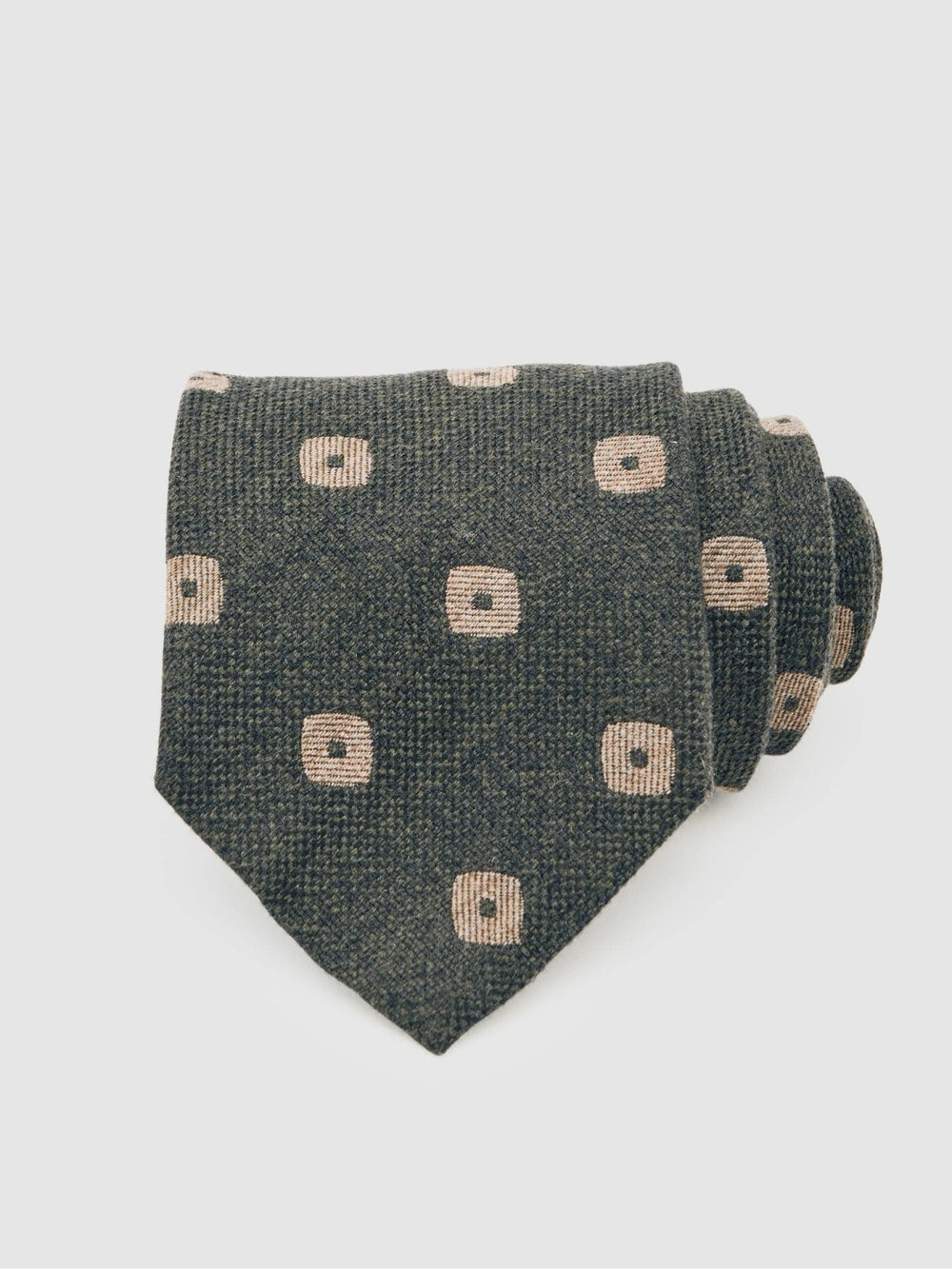 Silk-Wool Square-Medallion Tie Forest Green | Mens