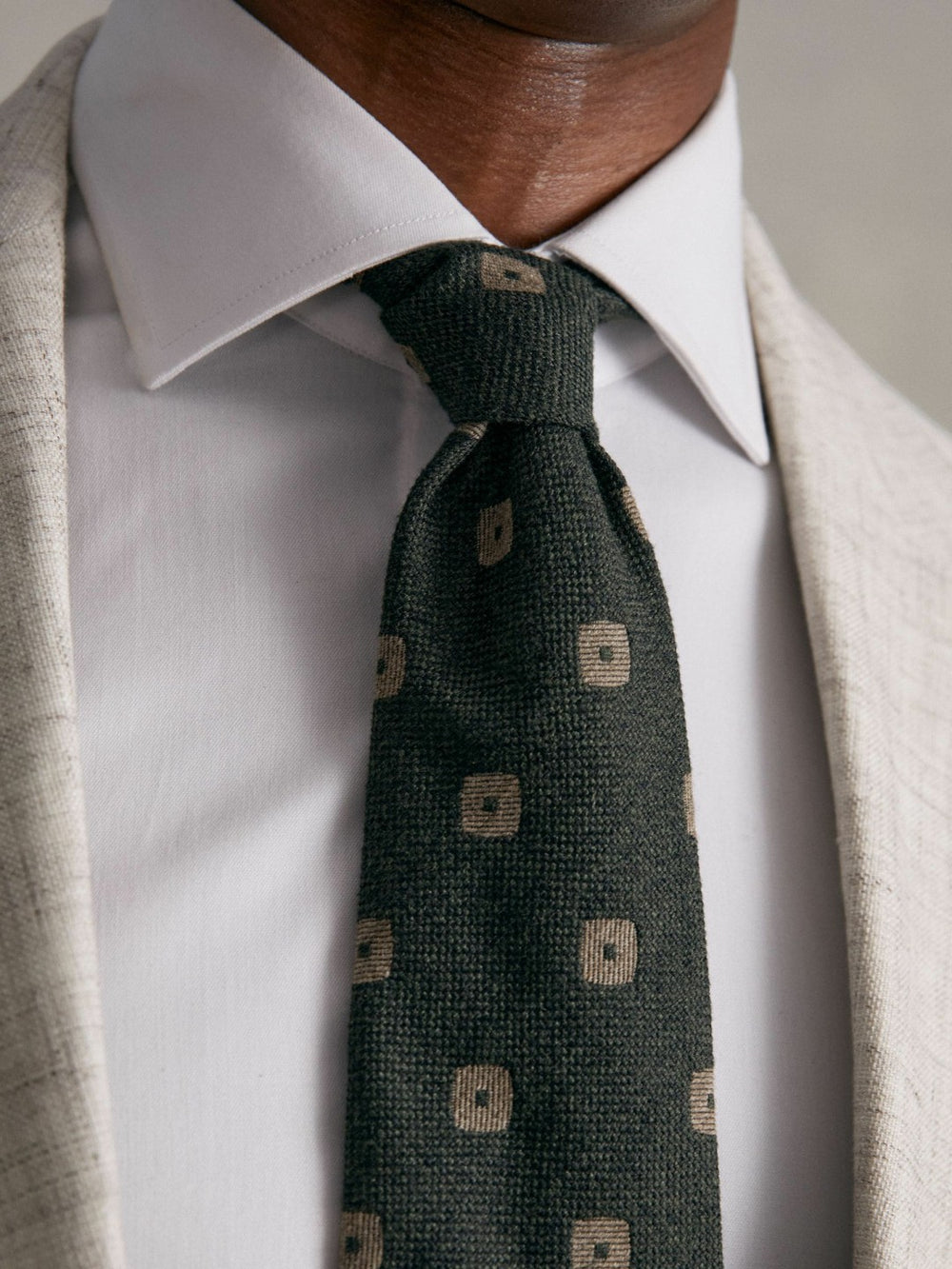 Silk-Wool Square-Medallion Tie Forest Green | Mens