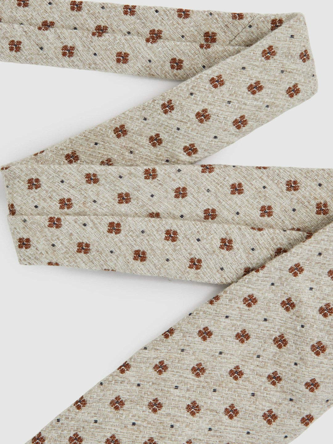 Wool-Silk Floral-Medallion Tie Oatmeal Melange | Mens
