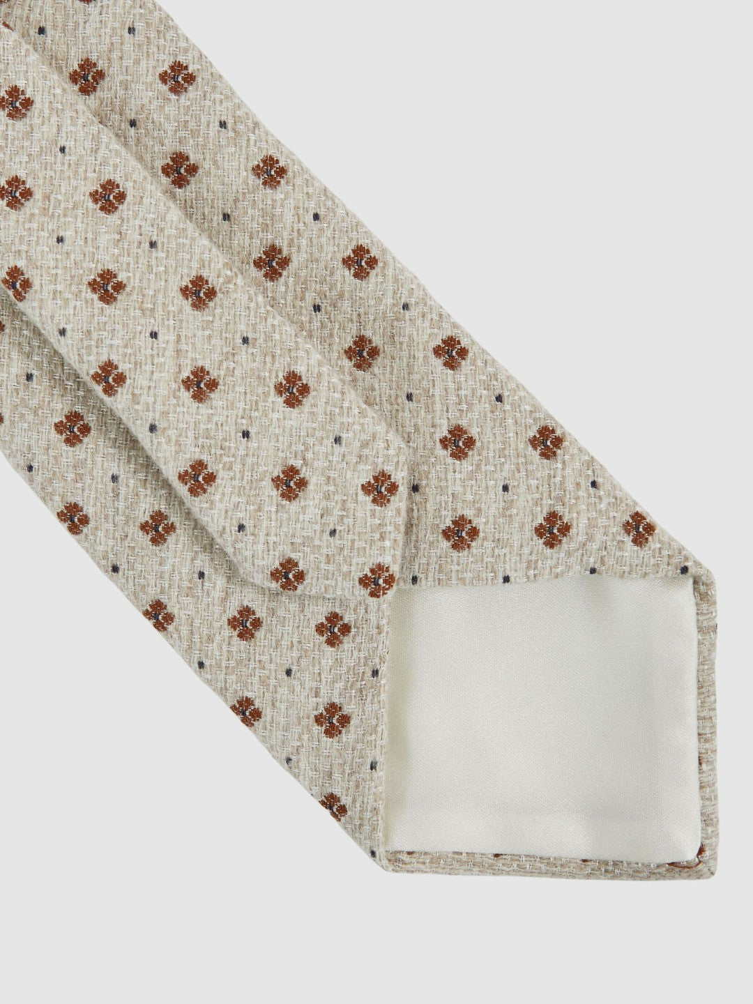Wool-Silk Floral-Medallion Tie Oatmeal Melange | Mens
