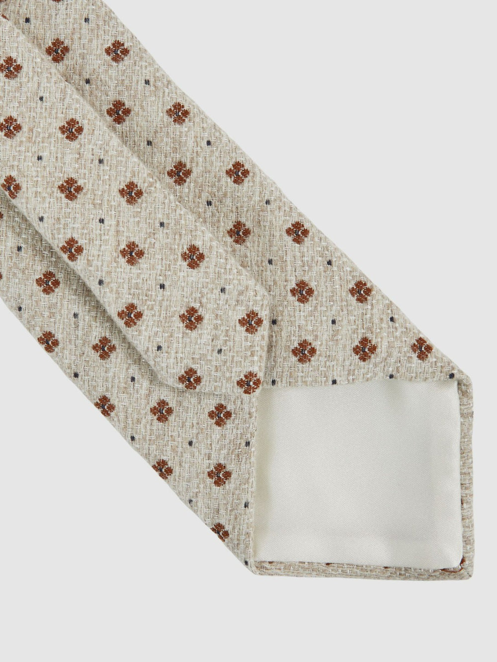 Wool-Silk Floral-Medallion Tie Oatmeal Melange | Mens