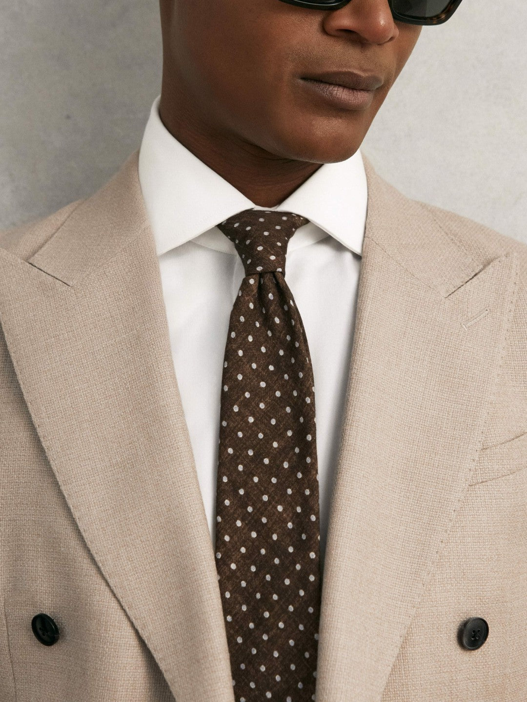 Wool-Cotton Polka-Dot Tie Chocolate Brown | Mens