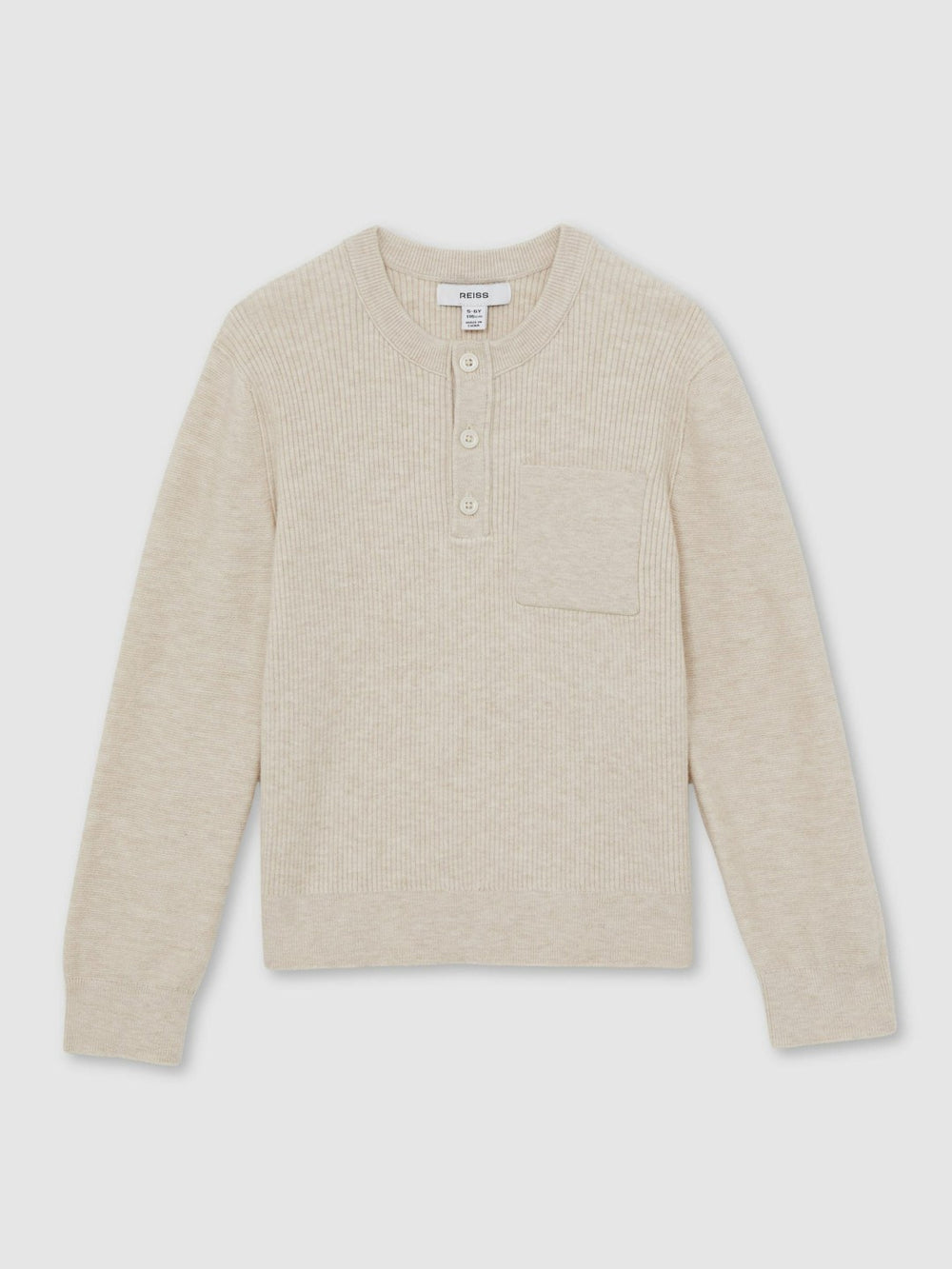13-14 yrs Cotton-Blend Rib-Knit Henley Top Oatmeal Melange | Children