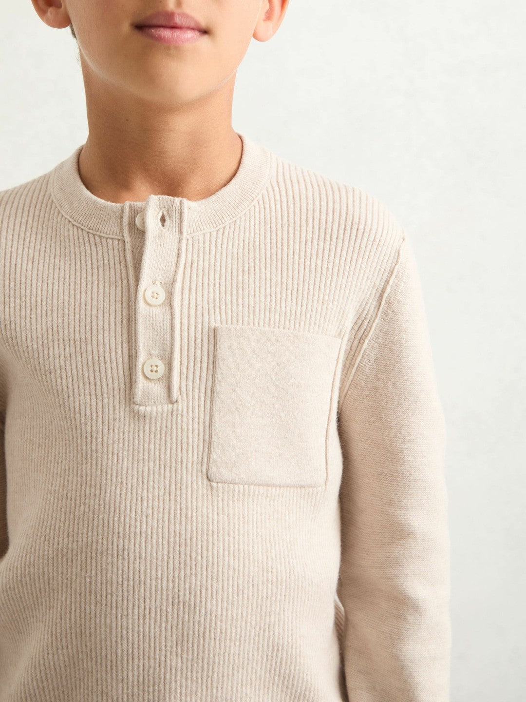 3-9 yrs Cotton-Blend Rib-Knit Henley Top Oatmeal Melange | Children
