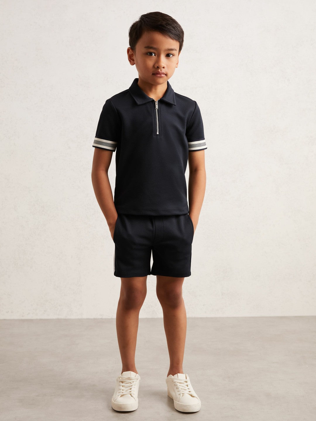 3-9 yrs Textured Half Zip Polo Shirt Navy Blue | Children