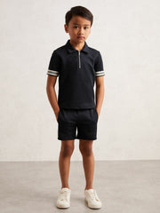 3-9 yrs Textured Half Zip Polo Shirt Navy Blue | Children