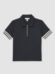 3-9 yrs Textured Half Zip Polo Shirt Navy Blue | Children