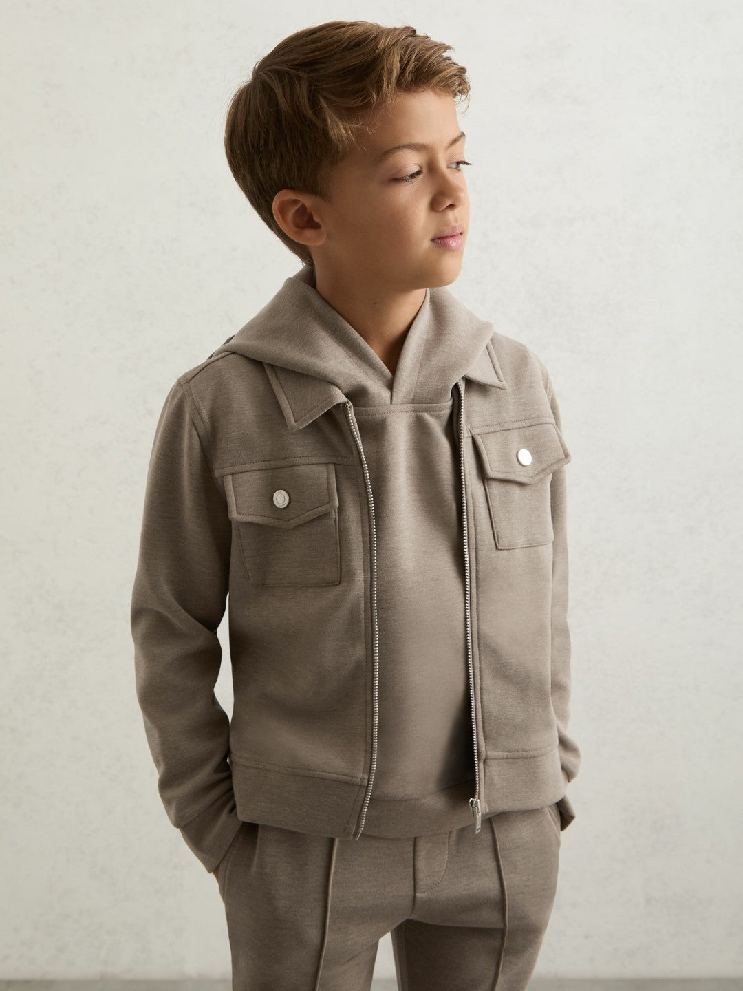 9-13 yrs Interlock Zip-Through Overshirt Taupe Brown | Children
