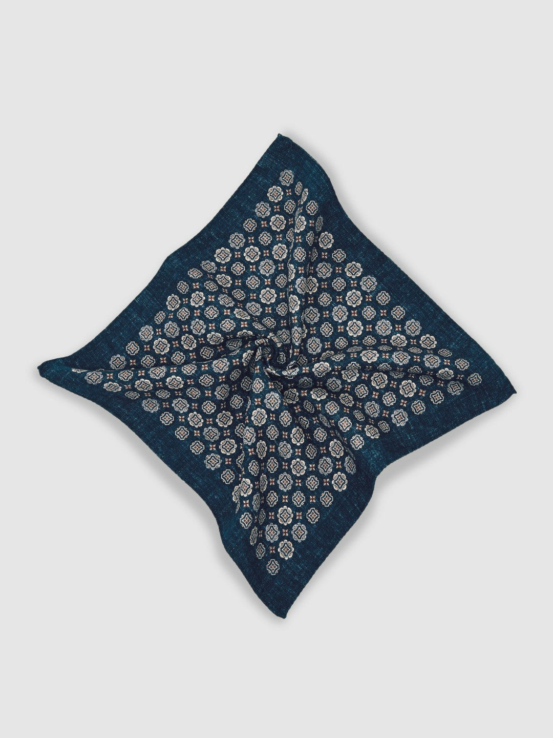 Silk Medallion Print Pocket Square Indigo Melange | Mens