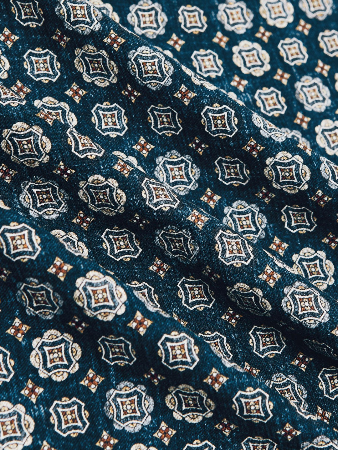 Silk Medallion Print Pocket Square Indigo Melange | Mens