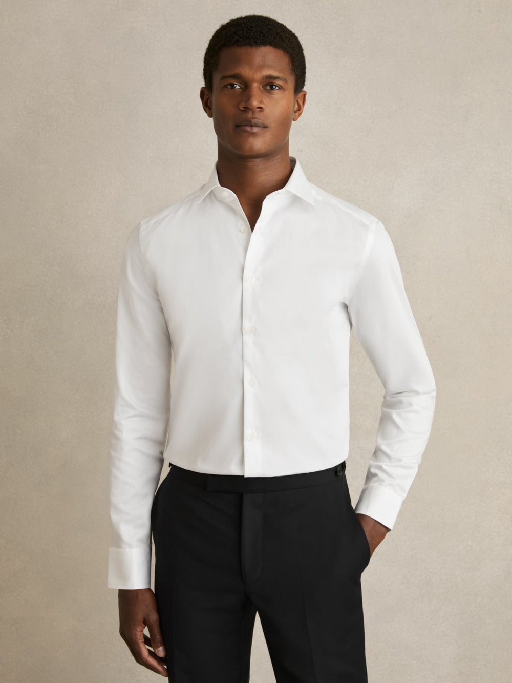 Slim Fit Cotton Sateen Shirt White | Mens