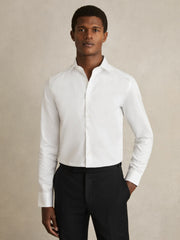Slim Fit Cotton Sateen Shirt White | Mens