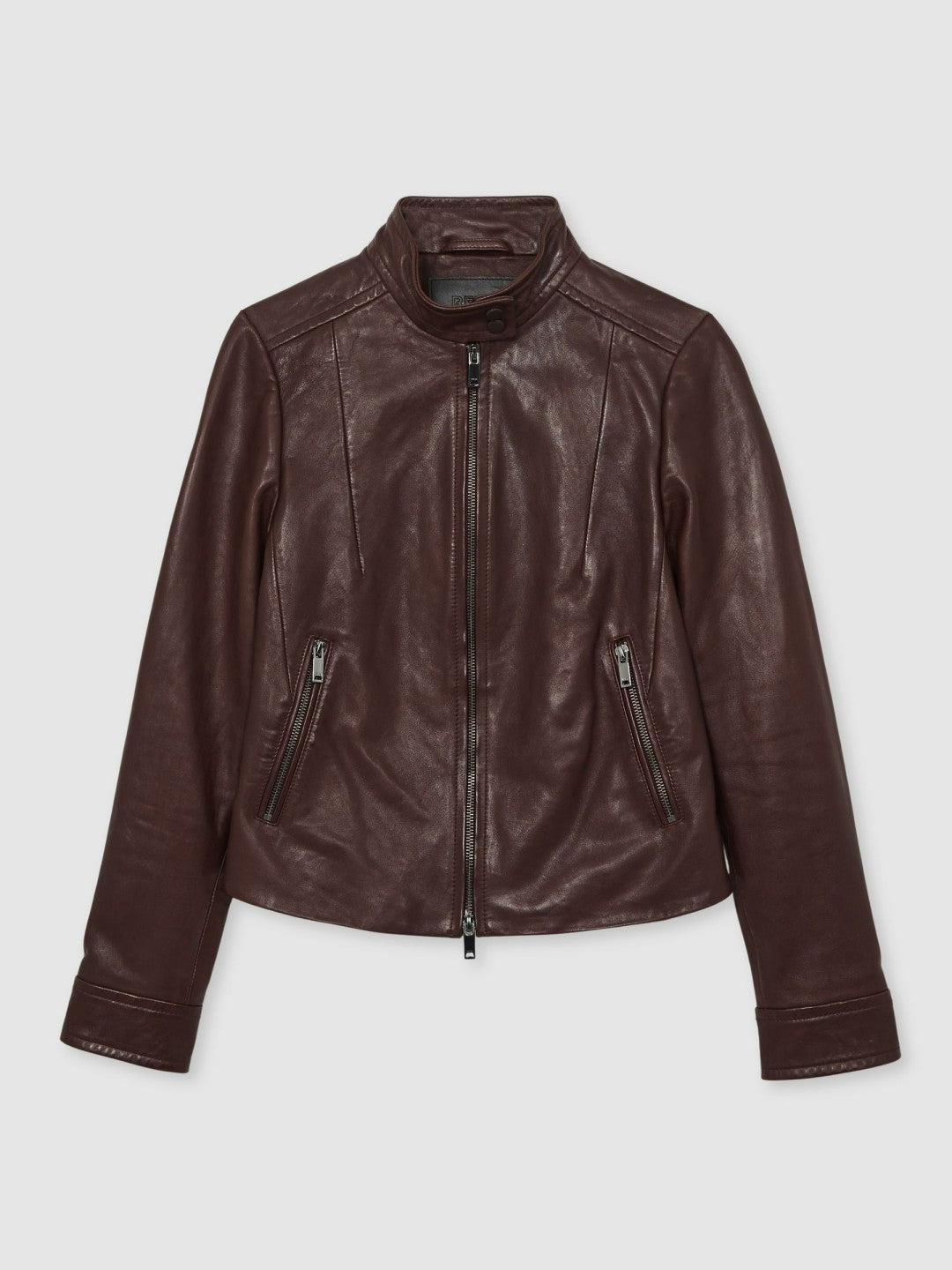 Fitted Leather Biker Jacket Burgundy | Womens