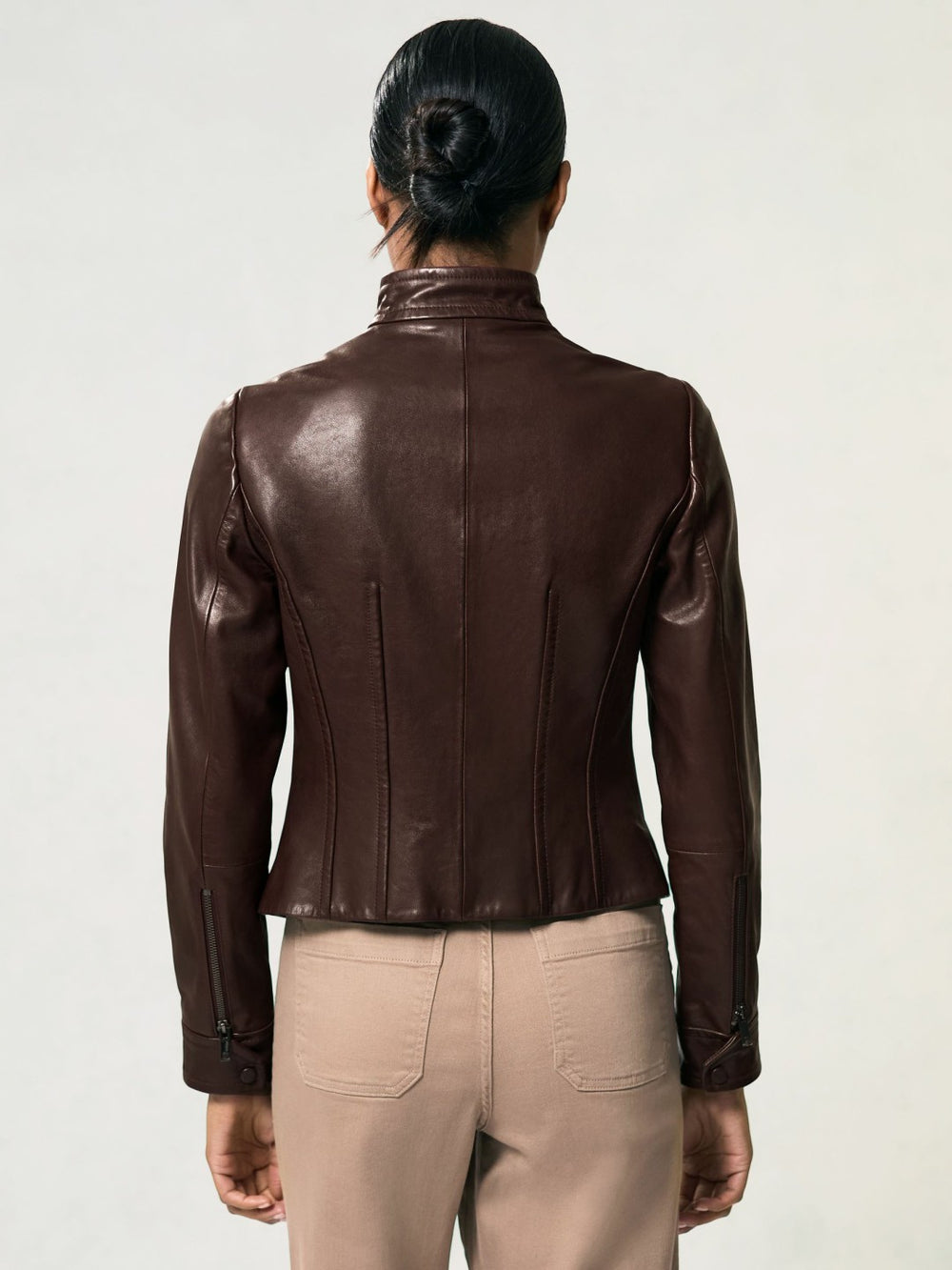 Fitted Leather Biker Jacket Burgundy | Womens