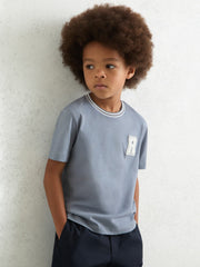 9-13 yrs Cotton Letter Patch T-Shirt Airforce Blue | Children