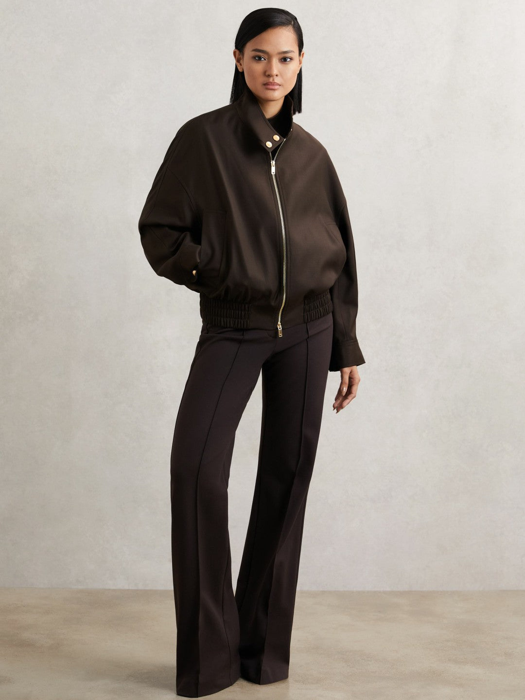 Wool Bomber Jacket Chocolate Brown | Womens