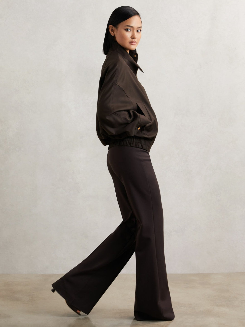 Wool Bomber Jacket Chocolate Brown | Womens