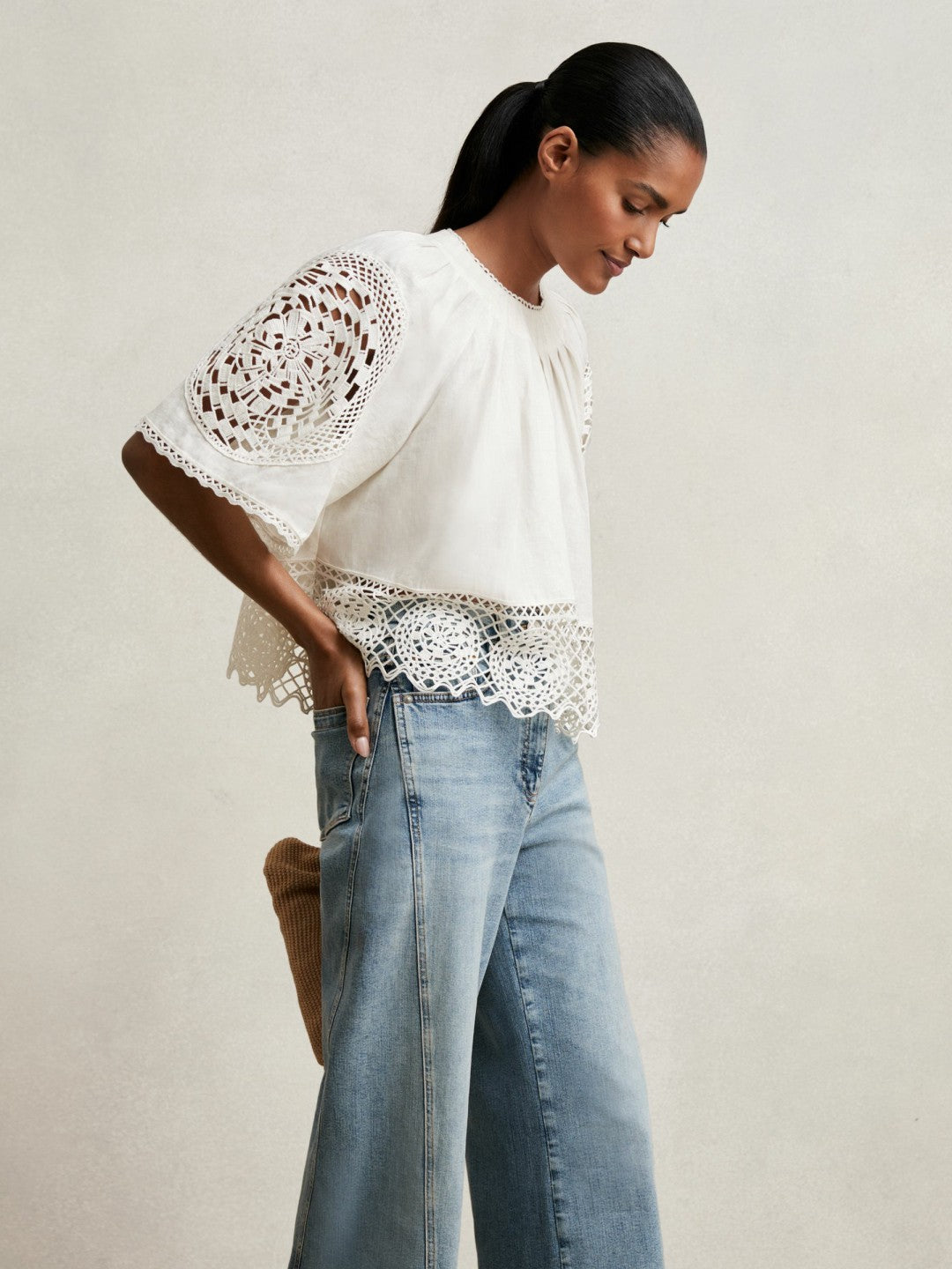 Linen Embroidered Swing Top Ivory | Womens