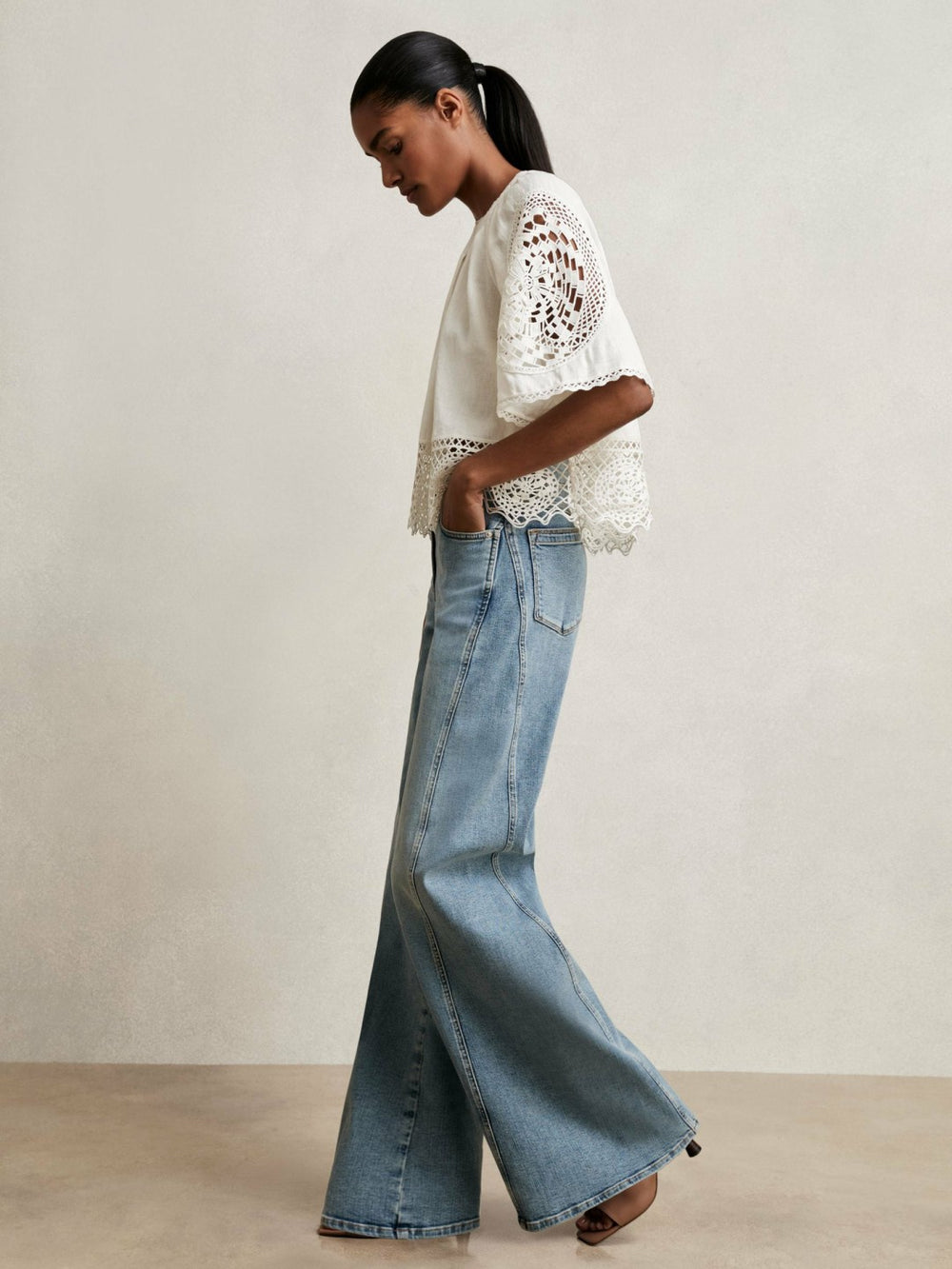 Linen Embroidered Swing Top Ivory | Womens