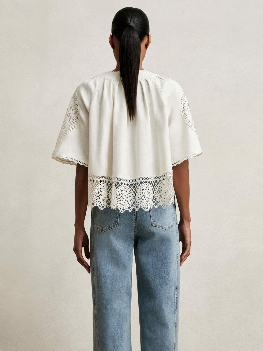 Linen Embroidered Swing Top Ivory | Womens