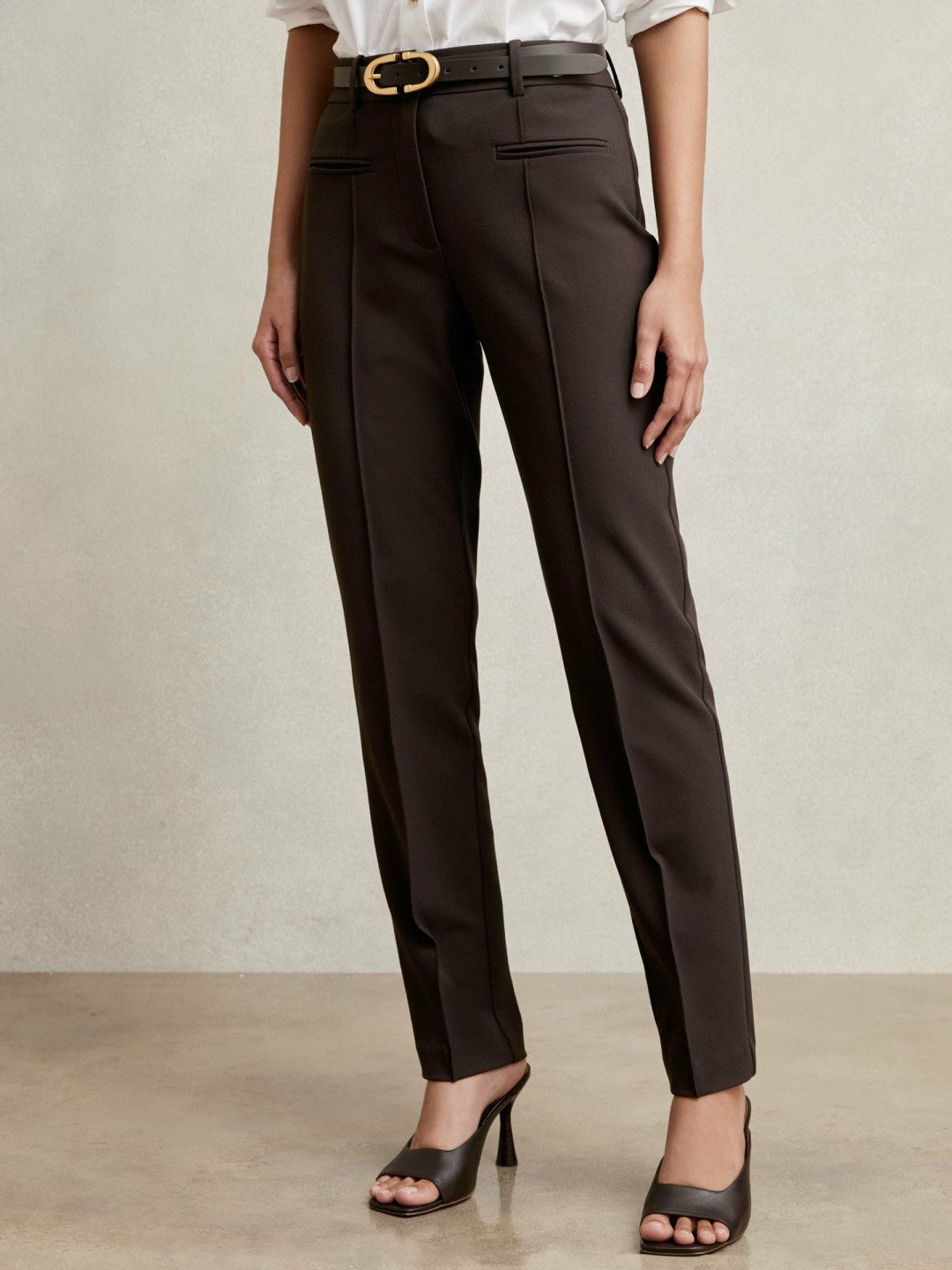 Pintuck Tapered Trousers Chocolate Brown | Womens