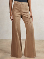 Petite Patch-Pocket Flared Jeans Taupe Neutral | Womens